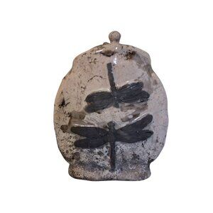 Signed Raku Pottery Dragonfly Purse Vase